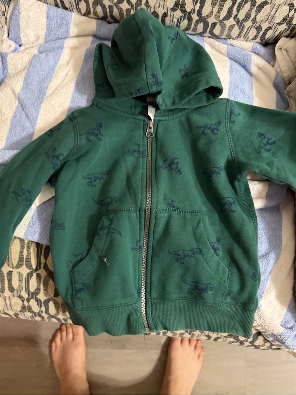 Carters Size 3t Kids Green Dinosaur Zip Hoodie - Hooded Sweatshirt